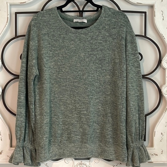 ANTHROPOLOGIE ERI + ALI SASHA HACCI FUZY PULLOVER SWEATER GREEN/GRAY SIZE MEDIUM - Picture 1 of 9